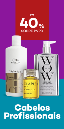 Produtos de cabelo profssional com destaque promocional de at&eacute; 40% sobre pre&ccedil;o de Venda ao P&uacute;blico Recomendado